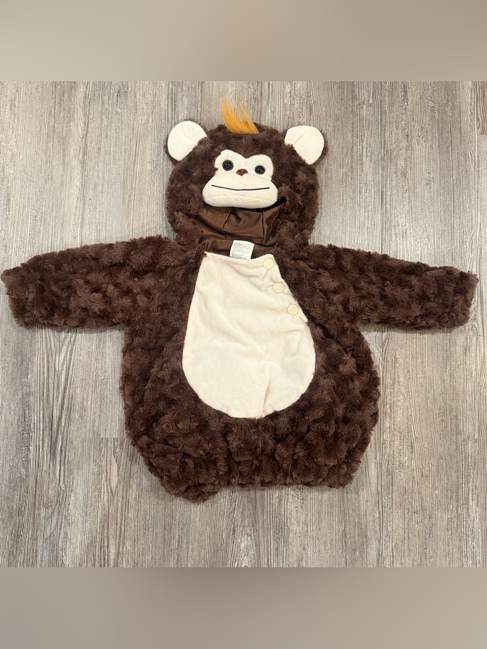 Infant Monkey Halloween Costume 0-6 Months Brown Fuzzy Hooded Baby Outfit